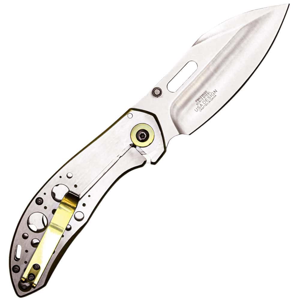 Assisted Open Folding Pocket Knife with Gold Trim - Image 2